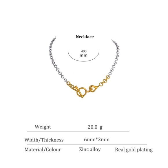 NEW Two Tone 18K Gold Plated Circle Bar Toggle Link Chain Necklace - Picture 5 of 5